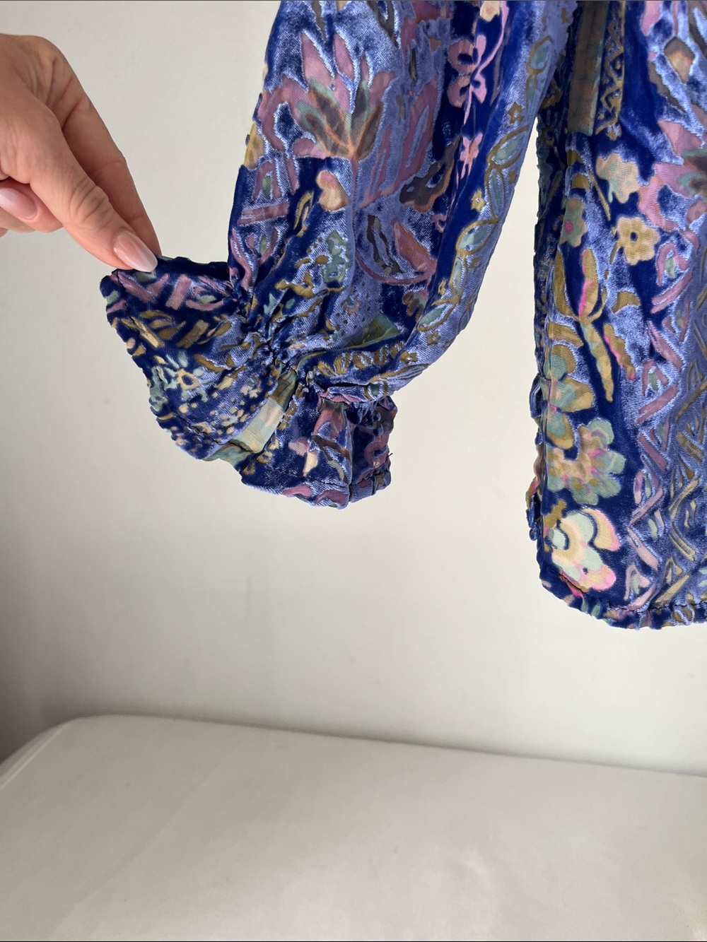 Johnny Was Multicolor Floral Velvet Button-Front Blouse - Picture 6 of 7